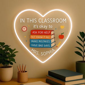 Custom Teacher Name Neon Sign,Personalized Teacher Name Sign, Welcome Classroom Decor,Teacher Welcome Sign, Gift for Teacher,Door LED Hanger