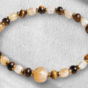 Certified Natural Tiger’s Eye & Citrine Bracelet – 6mm Gemstone Beads, Adjustable Size, Hematite Bracelet