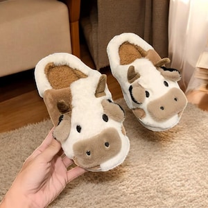 Cute Cow Plush Slippers – Cozy Winter Indoor Shoes for Men & Women