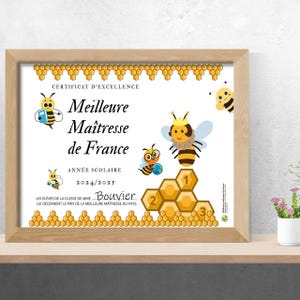 Cadeau institutrice à personnaliser pour fin d'année scolaire. Carte à offrir Merci maîtresse et diplôme meilleure maîtresse JPG. Kit DIY.