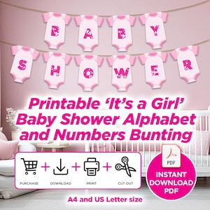 Baby Girl Baby Shower Bunting Printable Baby Shower Flags Baby Shower Party Decorations Pink Girl Design - Instant Digital Download