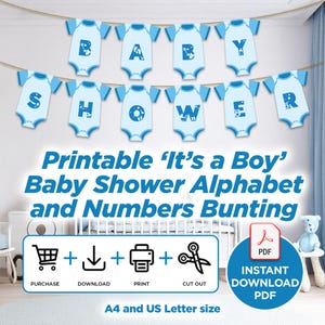 Baby Boy Baby Shower Bunting Printable Baby Shower Flags Baby Shower Party Decorations Blue Boy Design - Instant Digital Download
