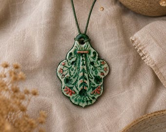 Boho Naturhalsband, Handgjort Keramiskt Blomsterhänge, Gåva till Henne, Naturinspirerat Hänge