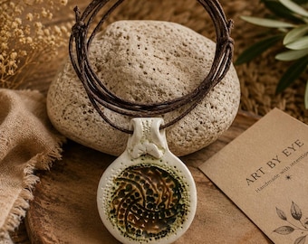 Handmade Ceramic Pendant – Boho-Style Necklace –  Nature-Inspired Boho Gift for Her, Artisan Accessories