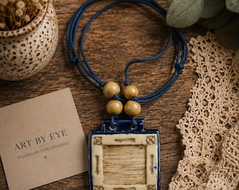 Handmade Ceramic Pendant, Artisan Boho Jewelry, Boho-Style Necklace, Wearable Art Gift for Women