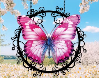 Butterfly Hanging Garden Sign,Butterfly Metal Wall Art,Butterfly Yard Decor,Nature Sign,Garden Gift,Colorful Butterfly,Butterfly Lover Gift