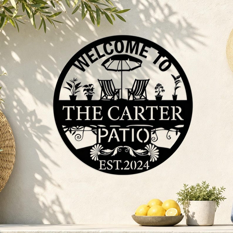 Custom Welcome Patio Metal Wall Sign, Personalized Family Name Outdoor ...