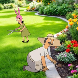 Metalowy palik ogrodowy Bob's Burgers, dekoracje ogrodowe z postaciami, prezent dla ogrodnika, dekoracje ogrodowe, dekoracje do roślin doniczkowych, znaki na doniczki