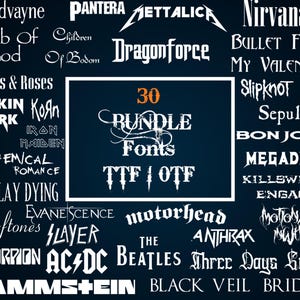 Estoques Premium em Alta! 30 Fontes Metal | Pacote Rock! ttf, SVG, Letras e Números, Fontes Diversas, Fontes, Fontes Canva, Fontes Script