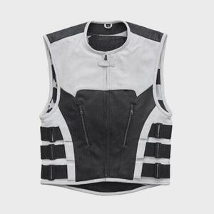 White & Black Leather Men's Motorcycle Biker Club Vest For Men Waistcoat With Flag Lining