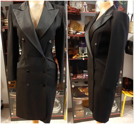 Guy Laroche Vintage black wool coat long jacket l