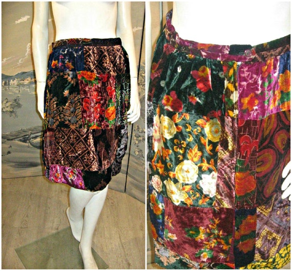 70s Patchwork Velvet Artsy Skirt Mint Condition