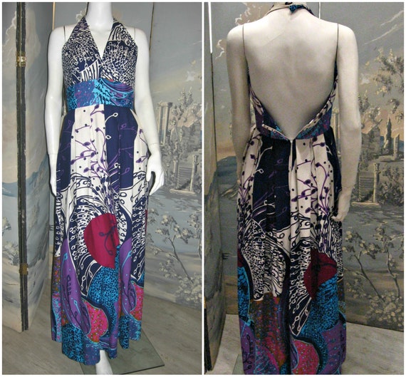 XS/S 60s 70s Boho Peacok Floral Maxi Dress