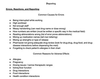 Information and Error Reporting In Pharmacy Editable Quick Note Document