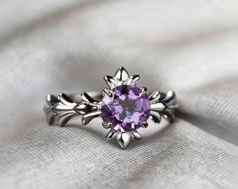 Anillo de plata 925 con corona floral y piedra natural