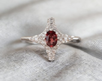 Anillo ajustable de plata 925 con piedra natural y forma de estrella