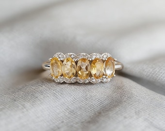Citrin Ring Oval 925 Sterling Silber zierliche Natürliche Edelstein Band