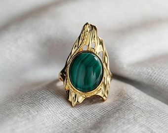 Anillo ajustable de plata 925 con diseño floral de piedra natural