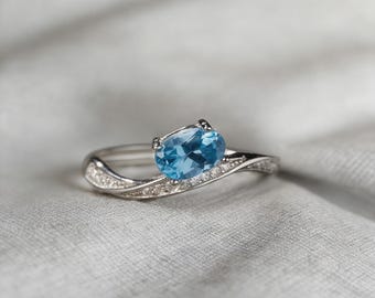 Anillo ajustable de plata 925 con topacio y aguamarina