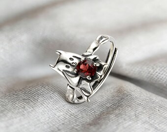 Anillo gótico ajustable de plata 925 con granate fantasma