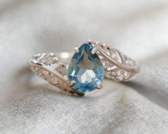 Anillo ajustable de plata 925 con topacio y aguamarina