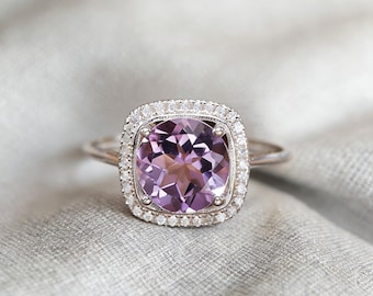 Anillo de plata 925 con halo de citrino y amatista