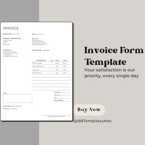 May include: A digital invoice template with a white background and black text. The invoice includes fields for company information, invoice details, and a payment summary. The image also features the text "Invoice Form Template" and "Buy Now".