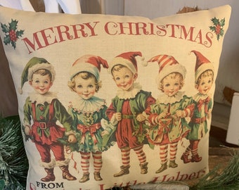 New~~ Primitive Vintage Christmas Santa’s Little Helpers Elves Art Print Bowl Filler Pillow (7"x9”) Vintage Hare