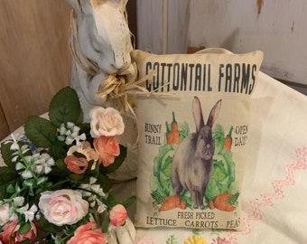 Primitive Bunny Cottontail Farms Cottage Garden Farmhouse Vintage (4.5"x 7") Pillow Tuck Vintage Hare OFG Hafair FWB