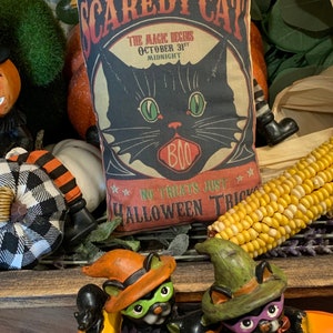 NEW~~Primitive Vintage Halloween Scaredy Cat Bowl Filler Pillow Tuck Vintage Hare