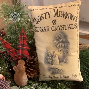 New~~ Primitive Vintage Frosty Morning Sugar Crystals Snowman  Christmas Advertising Art Print Bowl Filler Pillow (4.5"x7") Vintage Hare