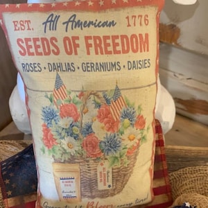 NEW Vintage Reproduction Seeds of Freedom Tiered Tray Patriotic July 4 Independence Day Pillow Tuck Vintage Hare