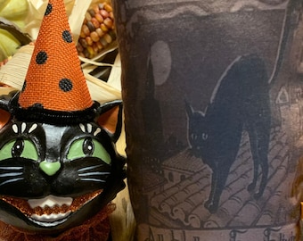 New~~ Primitive Vintage Black Cat Brand All Hallows Eve Elixir Advertising Art Print Bowl Filler Ornie Vintage Hare HAFAIR, OFG, FWB