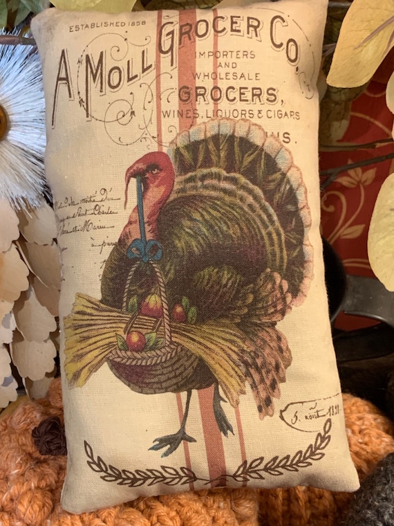 Details about   PRIMITIVE VINTAGE VICTORIAN THANKSGIVING FALL TURKEY CRATE ADVERTISING PILLOW 