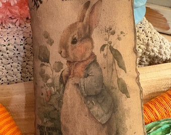 Primitive Peter Rabbit Bunny Easter Garden Farmhouse Vintage (approx 4.5”x7") Pillow Tuck Vintage Hare OFG Hafair FWB