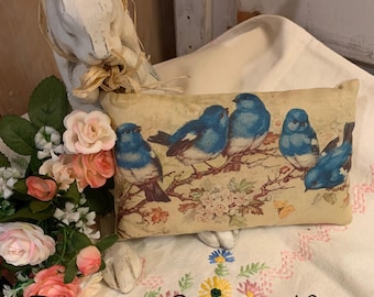 Primitive Bluebird Vintage Art Pillow Tuck Vintage Hare Hafair Ofg FWB