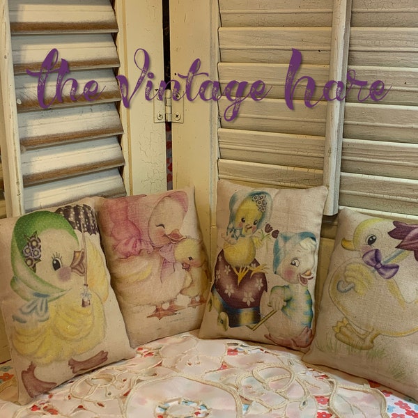 Primitive Set of 4 Vintage inspired Easter Bowl Fillers Pillow Tucks Ornies , OFG, HAFAIR, STATTEAM