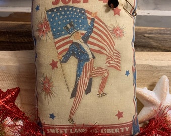 New~~ Vintage Uncle Sam Patriotic Art Print Bowl Filler Pillow (4.5"x7") Vintage Hare HAFAIR, OFG, FWB