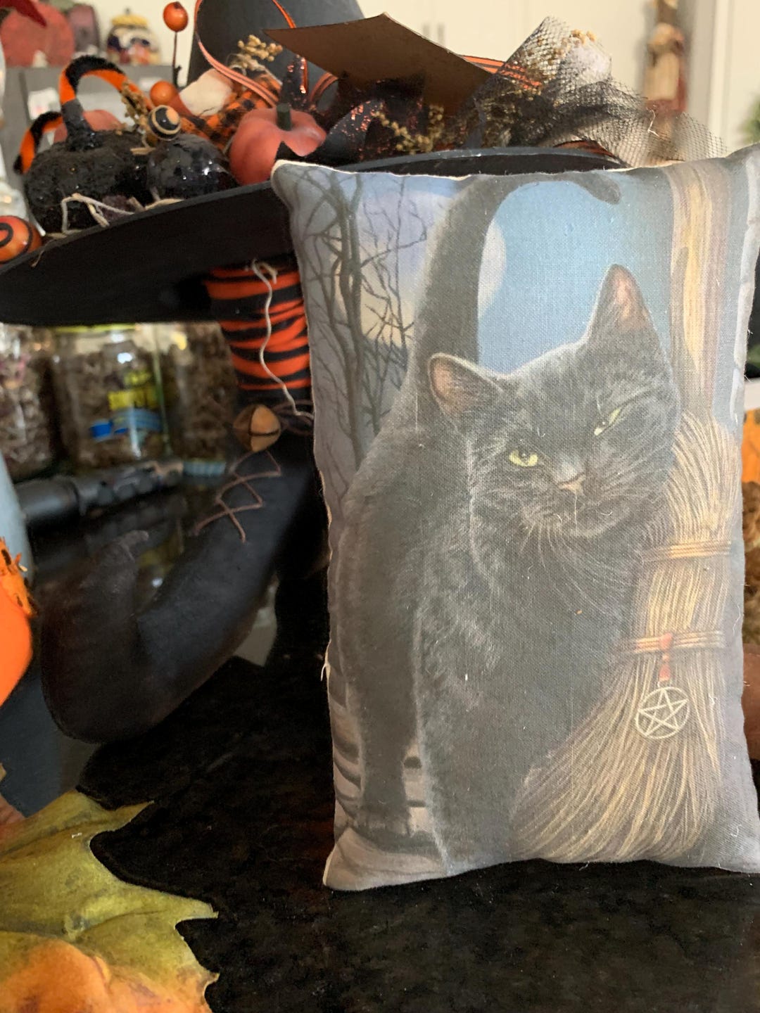 New~~primitive Vintage Halloween Black Cat Witch Bowl Filler Pillow ...