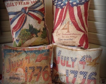 New~~~Set of 4 Primitive Americana Flag July 4th Bowl Fillers Ornies Vintage Hare HAFAIR, OFG, FWB.