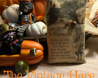 New~~ Primitive Vintage Halloween Poem & Art Print Bowl Filler Ornie Pillow (4.5"x7") Vintage Hare HAFAIR, OFG, FWB