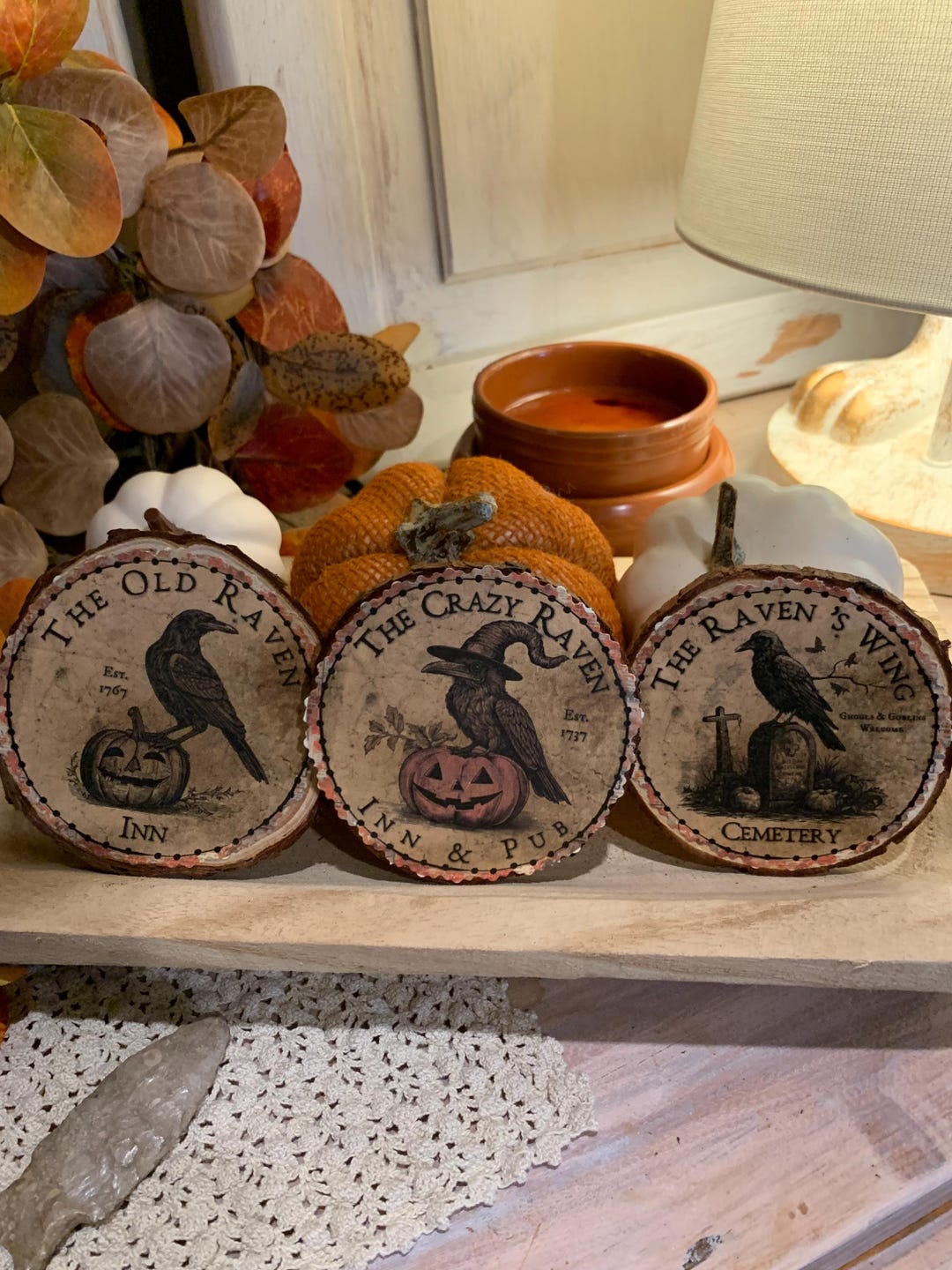 Primitive Raven & Crow Halloween Wood Slice Ornies - Set of 3 - Etsy