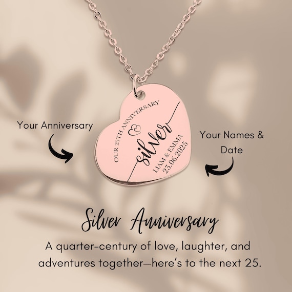 Engraved 25th Anniversary Heart Necklace: Personalized Silver Gift