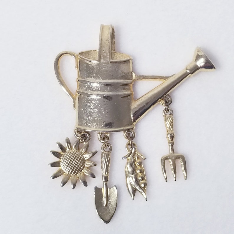 Gardening Dangling Charms Watering Can Magnet OOAK Magnet Gold Tone Metal