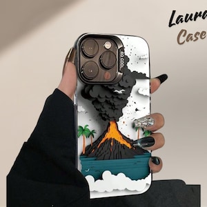 Custodia per iPhone Volcano Comic: design 3D con eruzione scarabocchiata