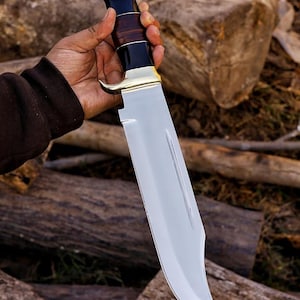 Large 18-Inch Crocodile Dundee Bowie Knife: Leather & Horn Handle, Survival Knife