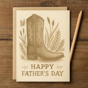 Happy Father's Day, cowboylaars vaderdagkaart, afdrukbare Vaderdag, direct downloaden, Vaderdag afdrukbaar