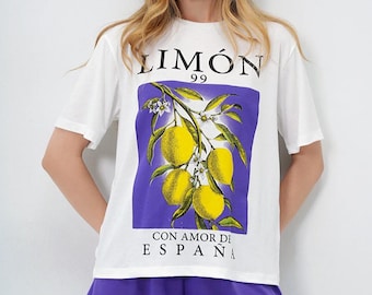 Lila Zitronen Print-Pyjama, kurzer Baumwoll-Nachtwäsche für Frauen, süßes Obst-Muster, gemütliche Sommernachtwäsche, Geschenk für sie, Loungewear