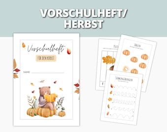 Cuaderno de actividades preescolares de otoño | Divertidas fichas para contar, escribir y dibujar | Para preescolar y el hogar | Descarga instantánea en PDF