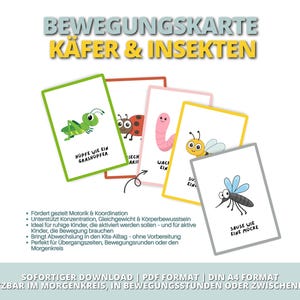 16 Bewegungskarten für Kinder zum Thema Insekten und Käfer | Lernmaterial für Kita & Grundschule | PDF zum Ausdrucken | Download